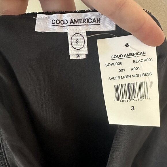 NWT Good American Black Sheer Mesh Midi Dress - Size 3 (US Size Large) - Picture 4 of 11
